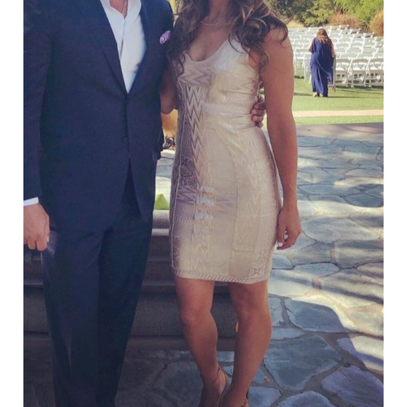 VTG Y2K Herve Leger Aerin Rose Gold Bandage Dress XS Metallic Bodycon Mini Glam - Picture 14 of 14